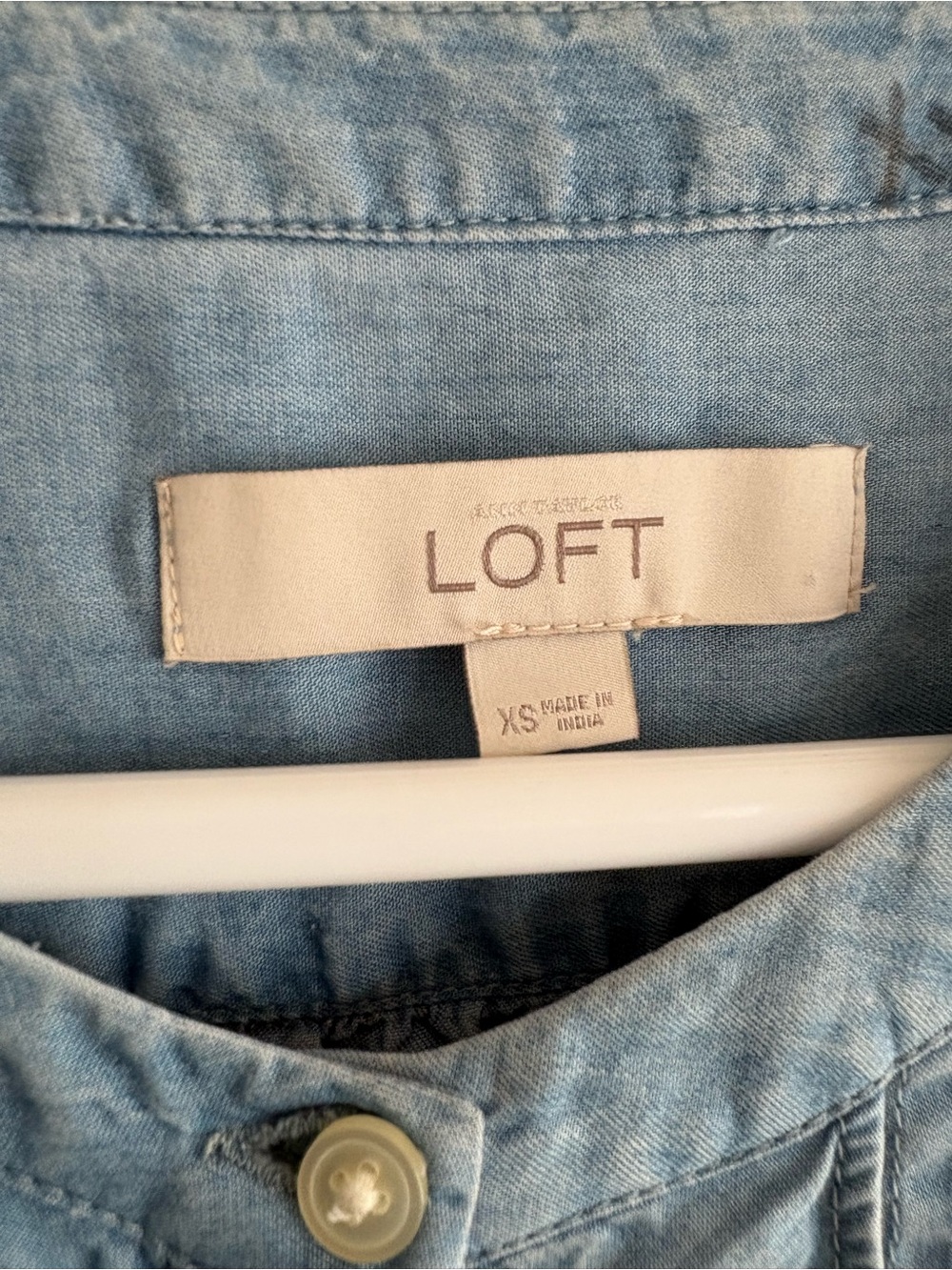 LOFT Light Wash Ruffle Front Blouse - Picture 3 of 3